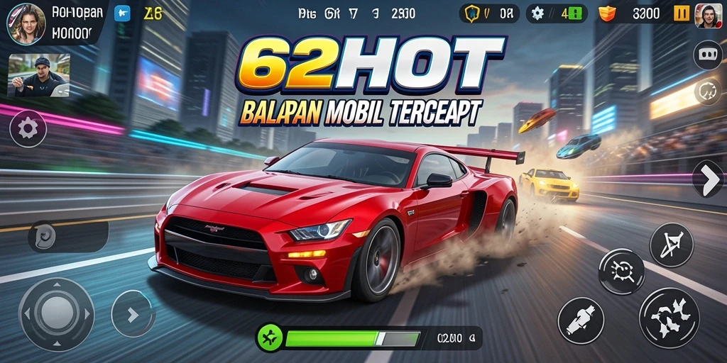 Screenshot menampilkan aksi balapan mendebarkan di 62HOT.