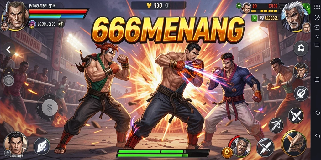 Tampilan gameplay pertarungan seru dalam 666MENANG.