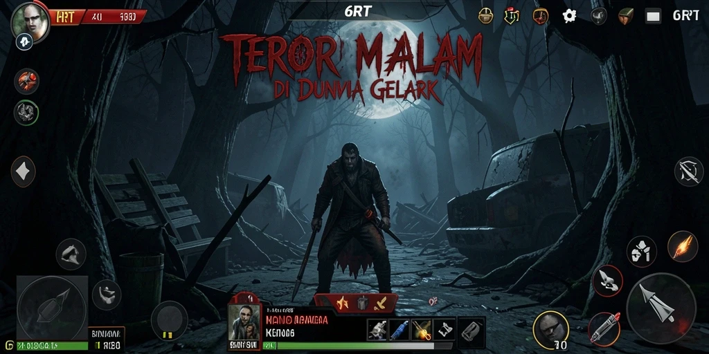 Screenshot gameplay 6RT yang menampilkan suasana horor yang mencekam.