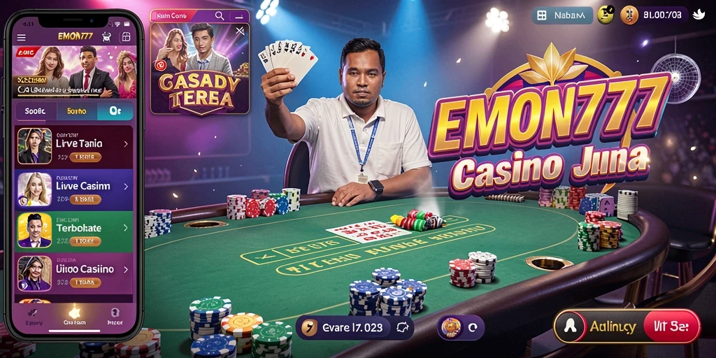 Screenshot gameplay EMON777 dengan dealer langsung yang profesional.
