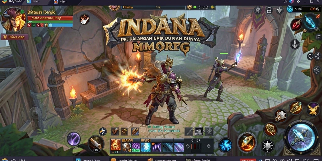 Screenshot gameplay INDAAA menunjukkan pertempuran seru dalam dunia MMORPG.