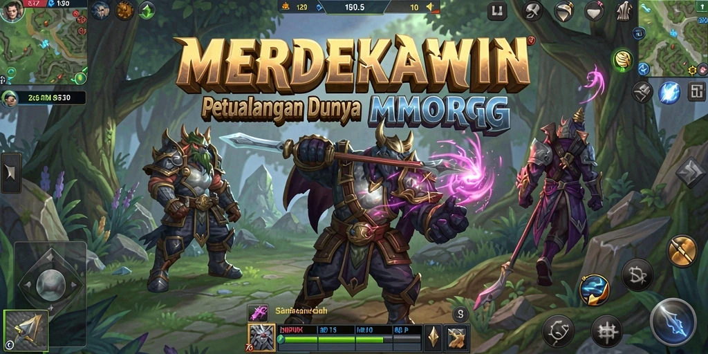 Tampilan gameplay mendebarkan dalam MERDEKAWIN, MMORPG penuh aksi.