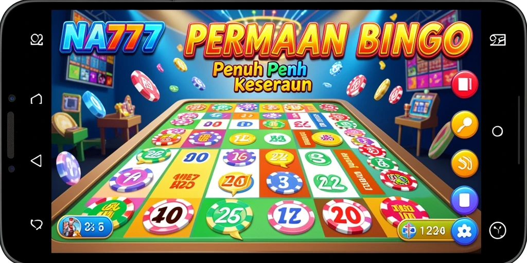 Screenshot gameplay NA777 menampilkan kartu bingo yang penuh warna.