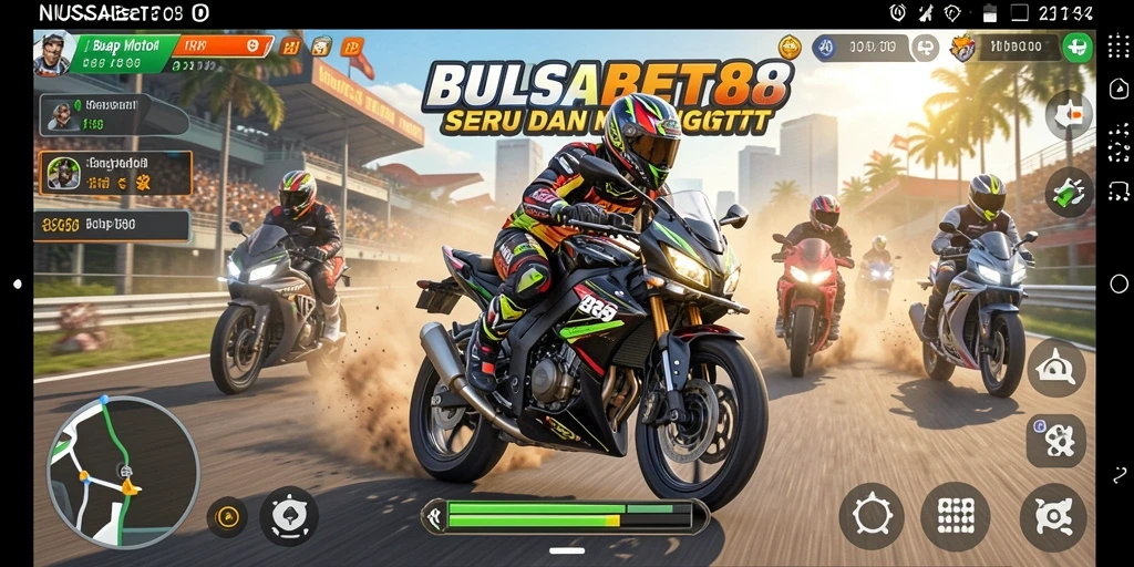 Screenshot dari gameplay NUSABET88 yang menunjukkan aksi balap motor yang seru.