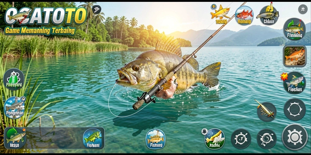 Gameplay OCATOTO yang seru dengan aksi memancing yang menarik.