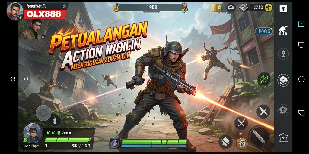 Screenshot utama OLX888 menampilkan gameplay mendebarkan di lingkungan menakjubkan.