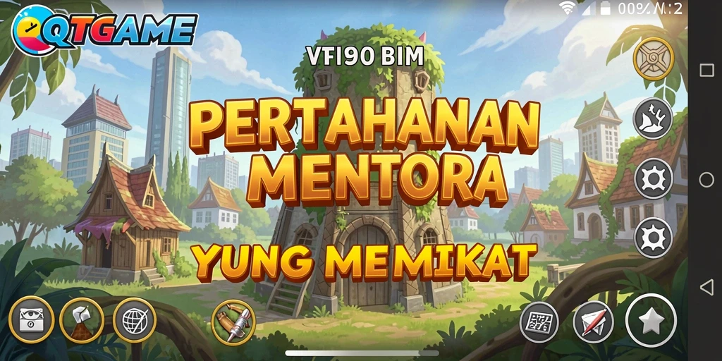 Tampilan gameplay seru di QTGAME dengan menara pertahanan yang beragam.