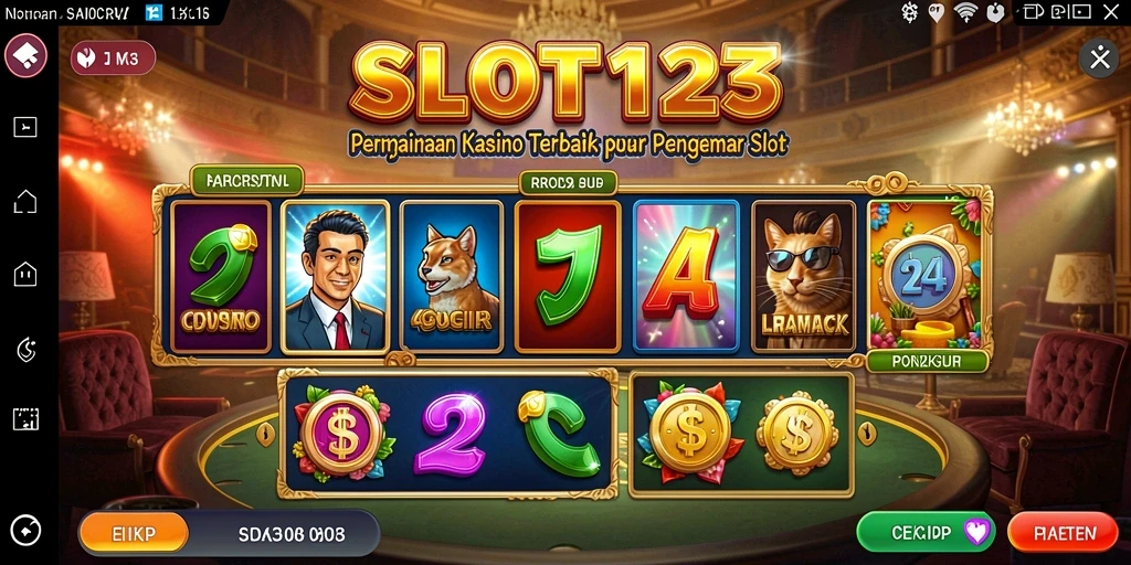 Gameplay SLOT123 yang menghibur dengan grafis menarik di layar.