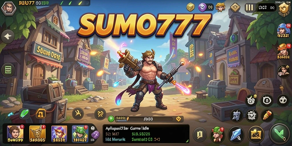 Tampilan gameplay SUMO777 yang menampilkan karakter bertarung di arena.